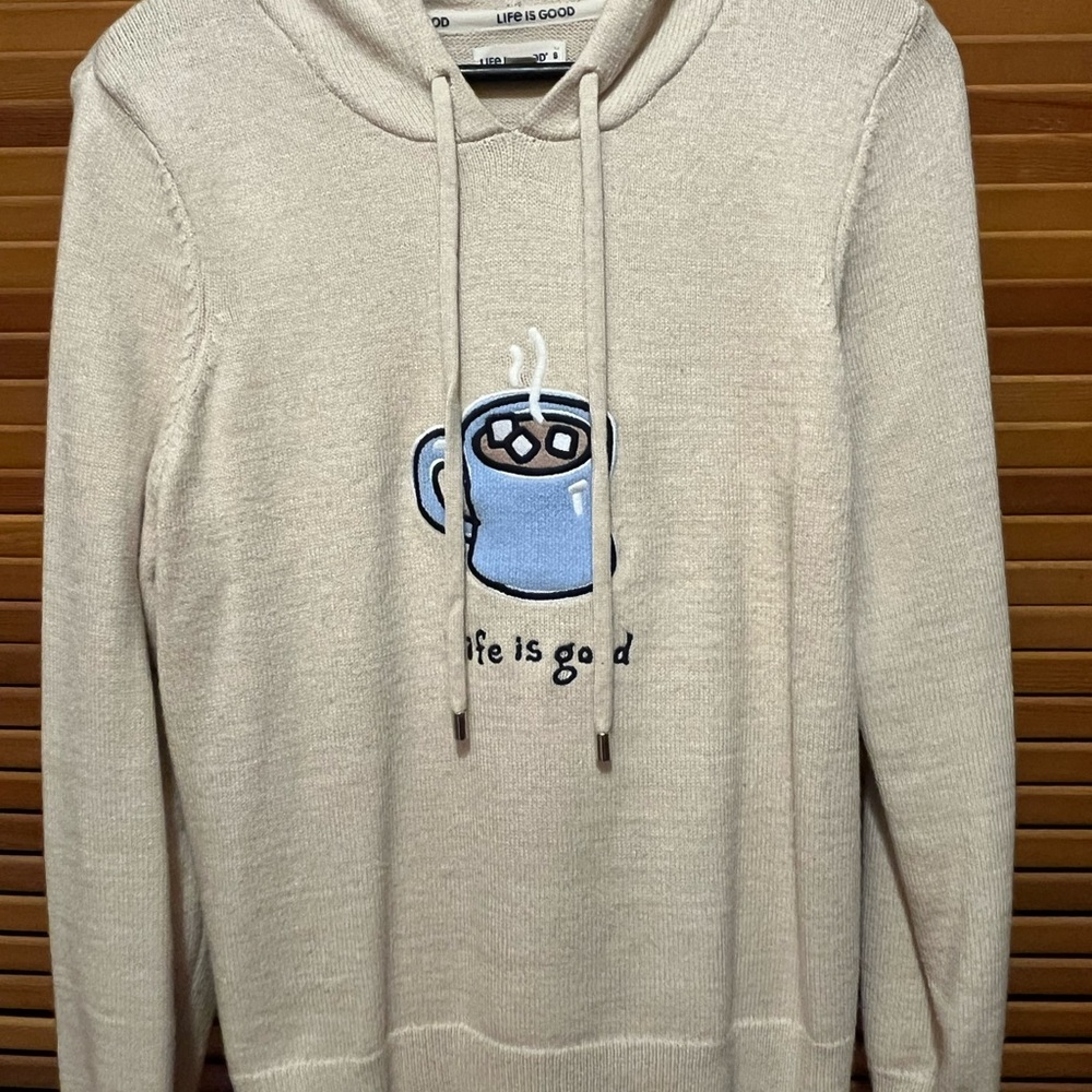 Life Is Good Cream Knit Hoodie Sweater - Picture 2 of 6
